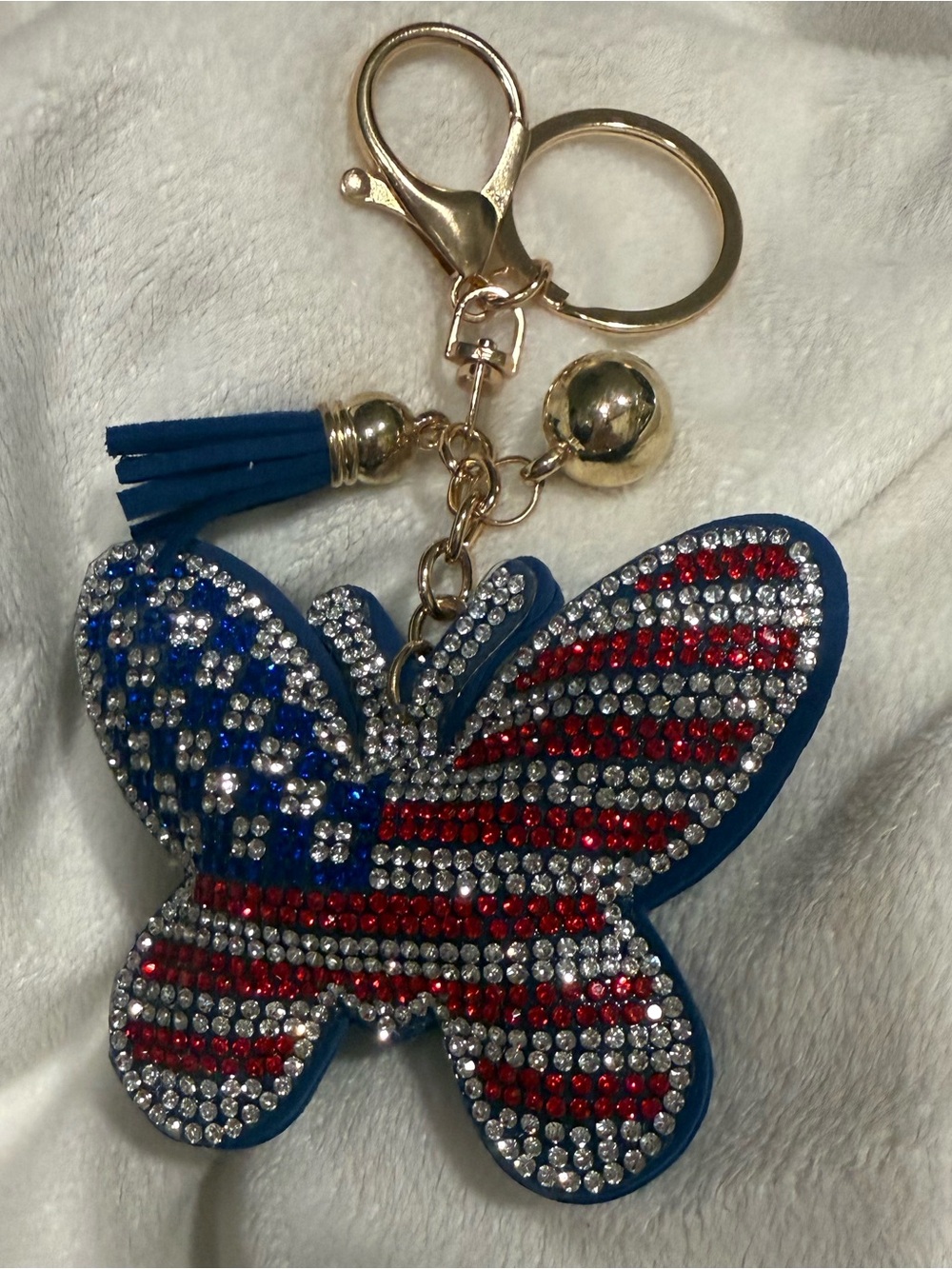 Fashion Jewelry Rhinestone Butterfly Keychain - Blue Red White